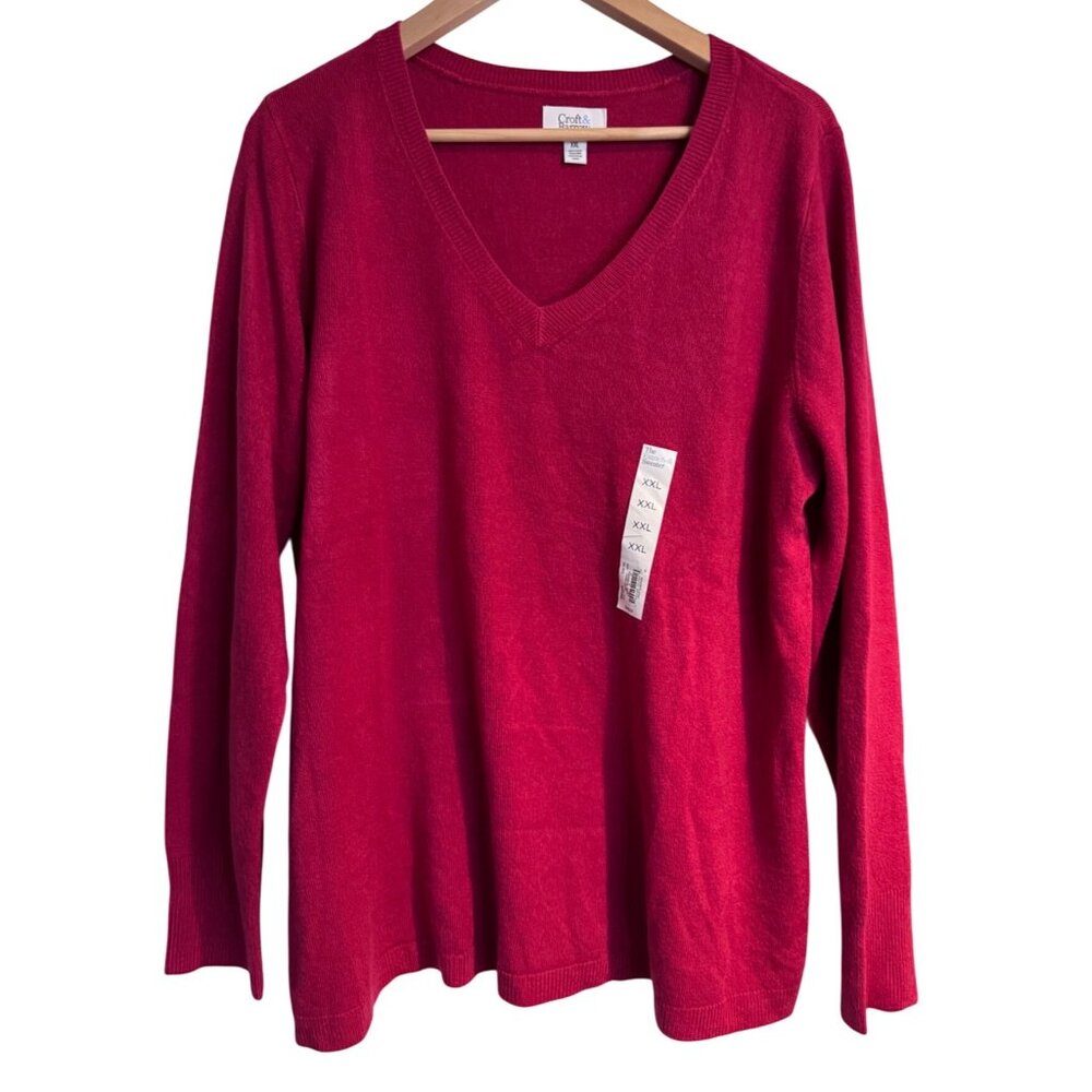 Croft & Barrow Pink Stretchy Knit Sweater Size XXL NWT $36 V Neck Acrylic
